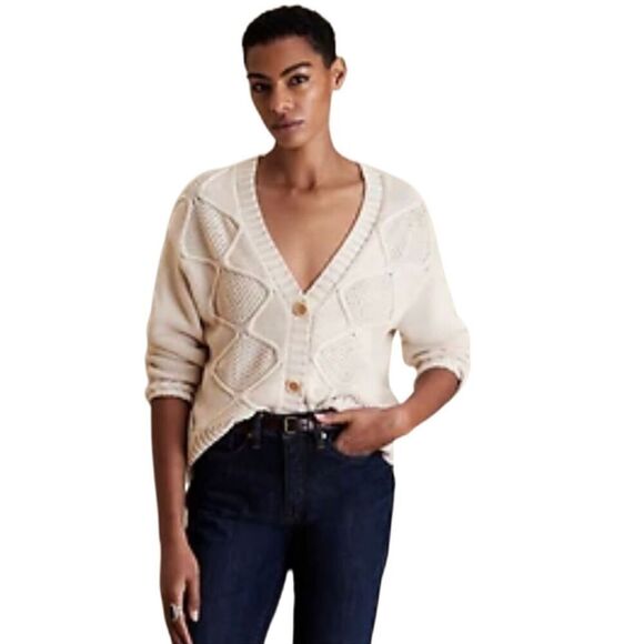 New! Banana Republic Cream Cable Knit Cardigan Sz S - Picture 1 of 5